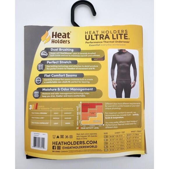 Heat Holders Men's Ultra Lite Thermal Underwear Warm Base Layer Top Black XL NWT - Picture 3 of 4